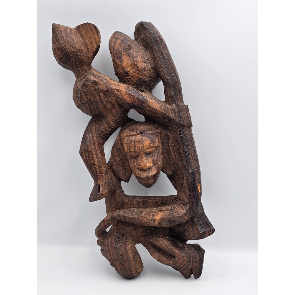 Unbranded Unique African Hand Carved Wood Sculpture Figure Art Brown Folk Art‎
